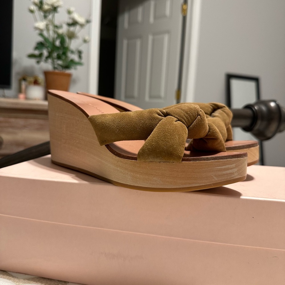 Loeffler Randall Brown Suede Wedge Sandals - Picture 2 of 9